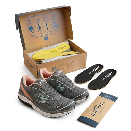 g-defy Mighty Walk Classic Walking Shoes for Women | Comfortable Orthopedic Shoes for Standing All Day | Patented VersoShock Technology | Wide Toe Box Gray, Pink