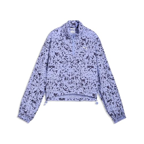 PUMA Women's Essentials Graphics Relaxed Woven Half-Zip, Intense Lavender SS26, Medium Ess Graphic Animal Relaxed Aop Woven Ha