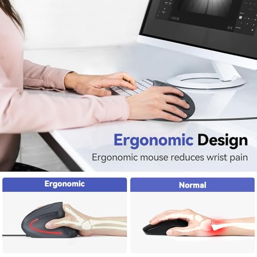 Image of TECKNET Wired Mouse, 6400 DPI Ergonomic Mouse 6 Buttons Silent Mice 4 Adjustable DPI Vertical Mouse Compatible with Windows /Chrome /Laptop /Computer