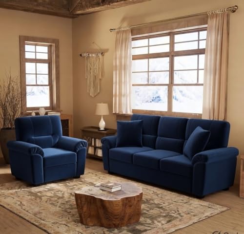 Image of Anderson Sofa Set for Living Room | Sectional Sofas | Premium Fabric Sofa for Home Office | Fabric Sofa Set | Fabric Sofa (Blue Fabric, 3+1 Seater)