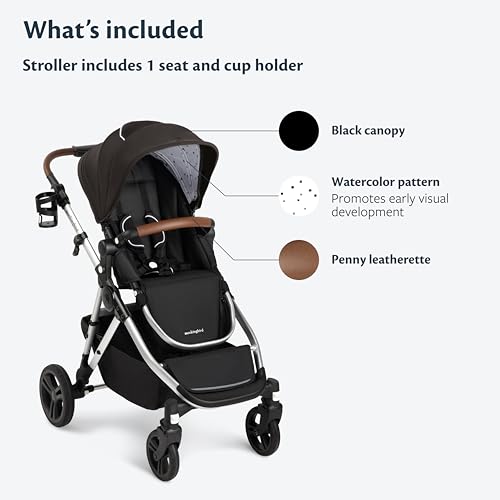 Mockingbird Single-to-Double Stroller 2.0 - Convertible Full-Size Baby Stroller for 1, 2 or 3 Kids - Includes Cup Holder - Black - Image 4