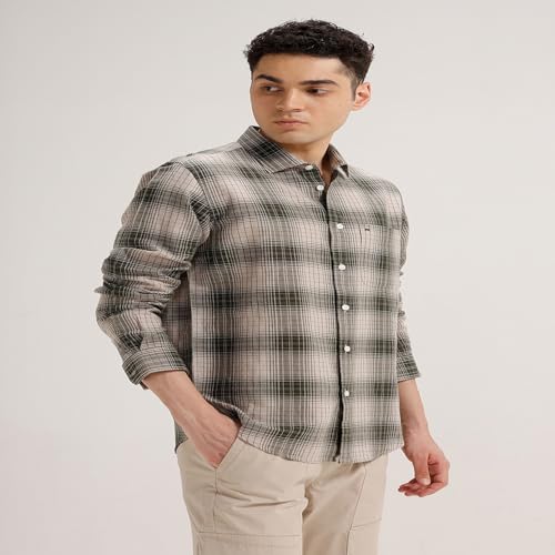 Image of BASICS Cotton-Linen Blended Men's Shirt | Slim Fit | Everyday Smart Casual Wear | Full Sleeve