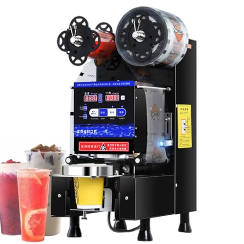 Fully Automatic Cup Sealing Machine, LCD Panel Electric Cup Sealing Machine, 200 mm Tall, Manual/Auto Mode All-in-one Machine (Black 220V)