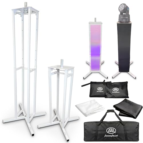 AxcessAble Two (2) Moving Head Light Totem Stands with White/Black Scrims, Portable DJ Lighting or...