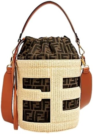 FENDI Step Out Bucket Bag, Medium Canvas and Leather, Woven Patte...