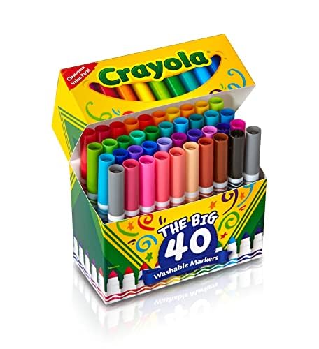Image of Crayola Ultra Clean Washable Markers (40ct), Colored Markers for Kids, Coloring Book Marker Set, Stocking Stuffers for Kids, Christmas & Holiday Gifts, Ages 3+, Pacl of 6