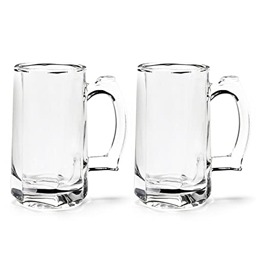 Tusapam Heavy Beer Mugs Set, 12.5Oz Glass Mugs With Handle, Beer Glasses For Freezer, 370Ml Beer Drinking Glasses, Traditional Stein For Bar, Alcohol, Beverages,Coffee, Teas, Set Of 2 #TOP5
