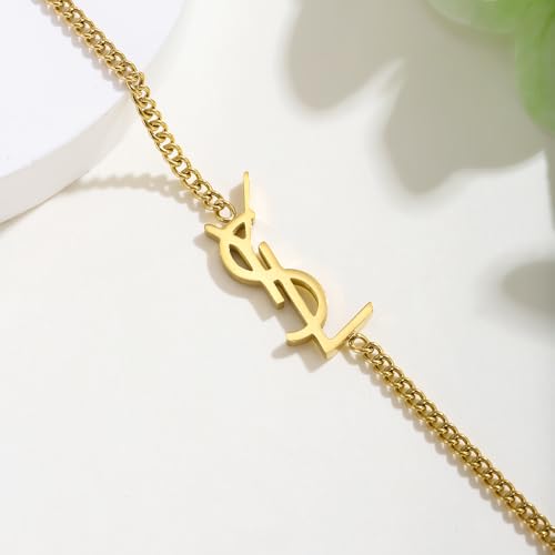 DIPEQOBA Luxury Jewelry Bracelet for Women, 18K gold-plated monogram Starter Bracelet Exquisite SYL monogram interwoven Charm Bracelet Gold Bracelet for Women Girls Gold Jewelry Gifts Gold bracelet - Image 5
