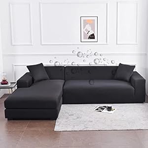 xinzhi a003 Housse de canapé imperméable, Housse de canapé en Forme de L, Tissu Extensible Confortable avec 1 taie d’oreiller (Le Noir, 145×185)