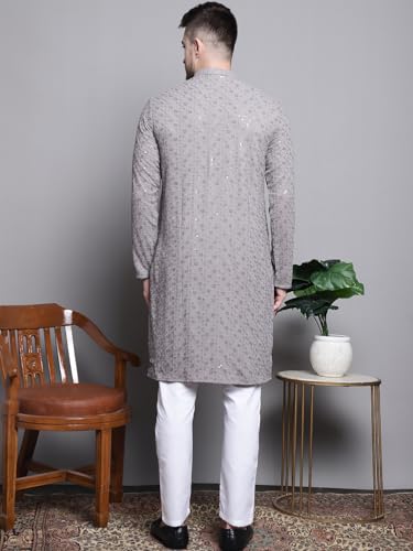 Image of Jompers Men's Geometric Sequin Embroidered Pure Cotton Kurta with Pyjamas Set