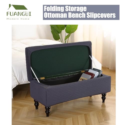 Image of FUANGUI Ottoman Cover Stretch Storage Ottoman Bench Slipcover Printed Folding Storage Bench Ottoman Cover Footrest Stool Slipcover Footstool Protector Cover with Elastic Bottom, Large