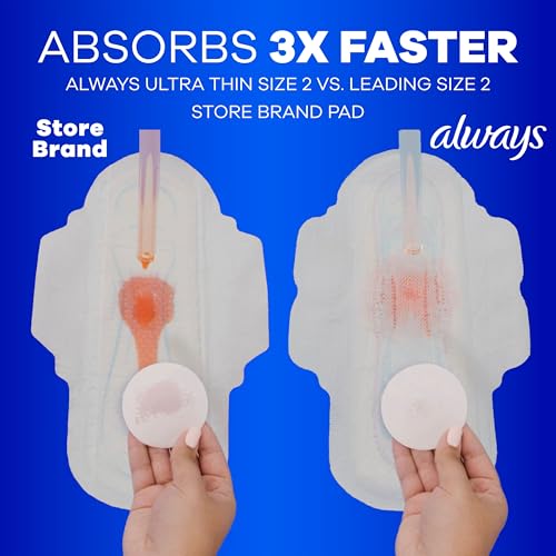Image of Always Ultra Thin Feminine Pads with Wings for Women, Size 3, Extra Long Super Absorbency, Unscented, Up to 100% Leak-Free Protection, 68 Count