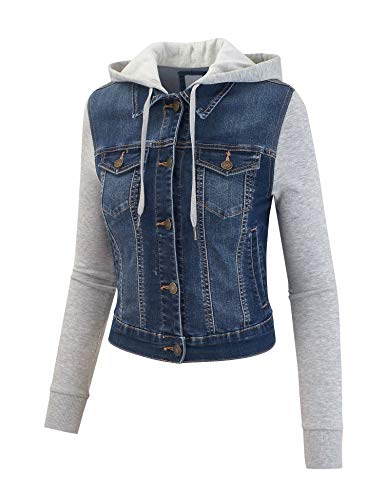 FashionMille Women Vintage Denim Trucker Jacket W/Long Fleece Sleeve2