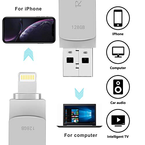 USB Flash Drive 128GB Thumb Drive for iPhone Memory Stick USB3.0 for iPad Photo Stick 3in1 External Drive Richwell for Apple iPhone iPad iOS Mac Android and PC(03Black128G) - Thumbnail 2