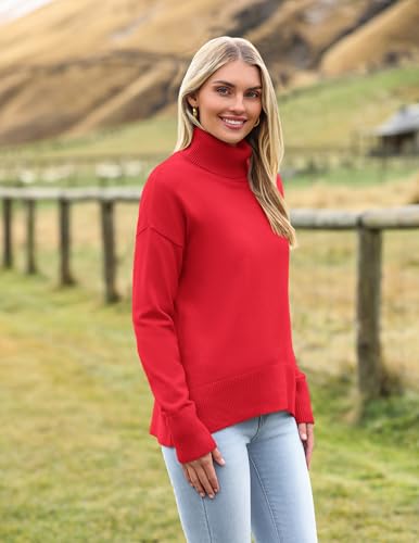 Image of Zeagoo Women's Turtleneck Sweater 2026 Fall Winter Chunky Knitted Pullover | High Low Hem Trendy Basic Jumper Top, Long Sleeve Casual Knit Pullover 2026, Fall Fashion Outfits, Winter Clothing for Women