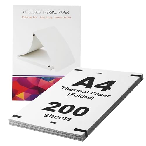 200 hojas de Papel Termico Impresora A4, Papel Térmico A4 Plegable, 210 x 297 mm Papel Impresora Termica, adecuado para documentos y fotos, adecuado para la mayoría de impresoras térmicasA4