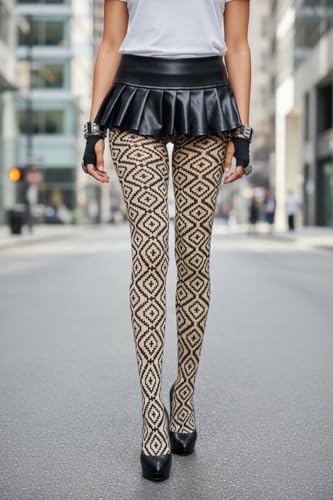 Image of ToBeInStyle Women's Strappy Zig Zag Lace Up Bandage Print Fashion Goth Tights