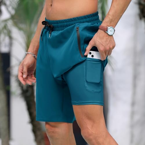Adisputent Mens Swim Trunks with Compression Liner 7 Inch Quick Dry Swimming Swimwear Board Shorts with Zipper Pockets2