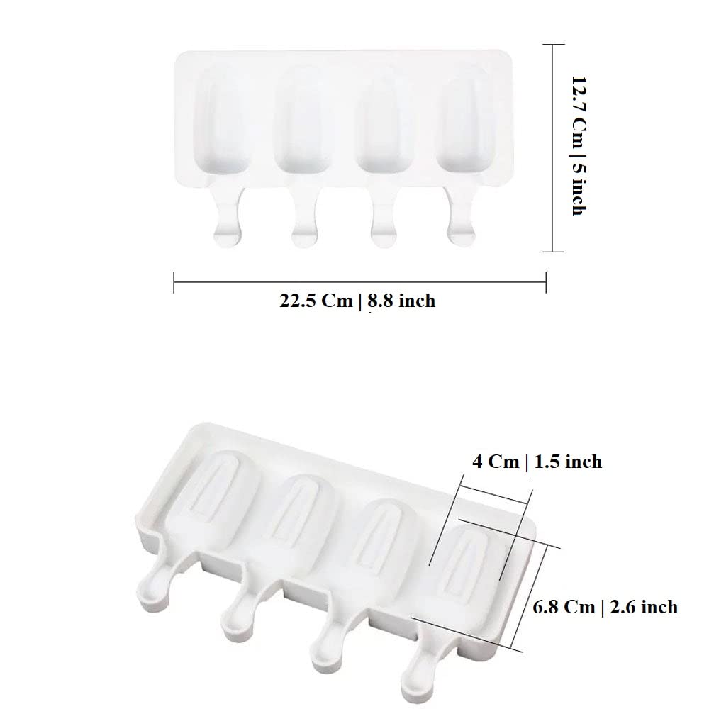 MoldBerry Silicone Cakesicle Mould Combo with Wooden Sticks 4 Cavity Small Oval Shape Popsicle Ice Cream Kulfi Ice Lolly for Children & Adults Size 12.7 x 22.5 x 2 Cm Pack of 2 (Multi Color)