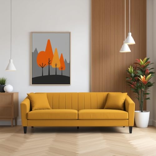 Image of Avion Natalia 3 Seater Velvet Sofa for Living Room|Yellow| Luxury Plush Fabric Couch, Modern Comfortable Upholstered Sofa, Premium Home Furniture Lounge Seating