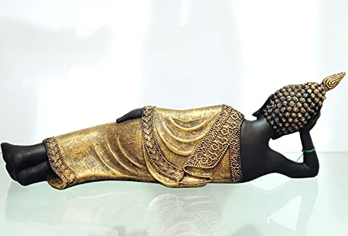Image of Sleeping Buddha Statue for Home Decor Resin Showpiece Table Decorative Shelf Decoration Items for Living Room (Black Gold, 4X11 inch)