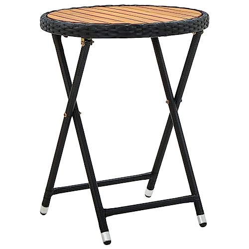 Mesa de jardín plegable de madera de acacia y acero para exteriores con parte superior de resina tejida, piel de patio resistente a la intemperie, estructura resistente para terraza y balcón