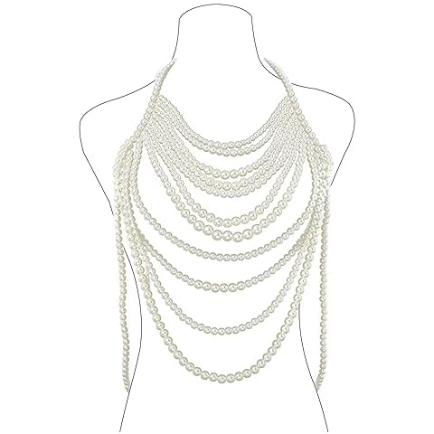 CanB Pearl Body Chain Shoulder Necklace Pearl Top Bikini Sexy Bra ChainPearls Shoulder Chains Bra Chain Jewelry for Women Rave Nightclub Party Body Accessories (B) Cover