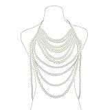 CanB Pearl Body Chain Shoulder Necklace Pearl Top Bikini Sexy Bra ChainPearls Shoulder Chains Bra Chain Jewelry for Women Rave Nightclub Party Body Accessories (B)