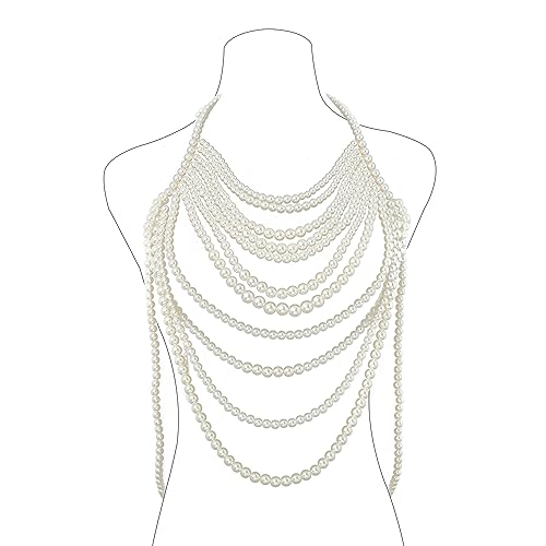 Bmirth Pearl Body Chain Pearl Body Jewelry Top Pearls Shoulder Necklace for Women Summer Beach Body Accessories Rave Nightclub Party (tassel body chain-1) by Bmirth - Used condition - US$12.12