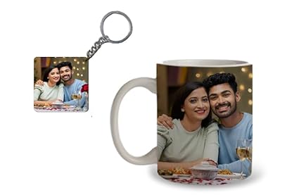 FanXplore Mug with Photo White Ceramic Cup Customized/Personalized with Picture, Gifts for Birthday, Anniversary, Valentine's Day 350 ML (Free Key Chain) (White Mug with Key Chain)