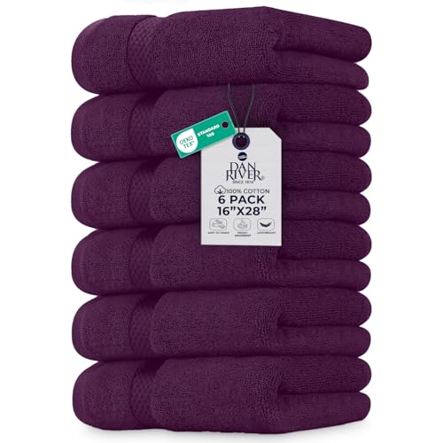 Image of DAN RIVER 6-Pack Premium Hand Towels (16x28 Inches) - 100% Cotton, Ultra Soft, Lightweight, Highly Absorbent Towels for Bathroom, Spa, Gym, Salon, Hotel, and Travel - Purple Passion