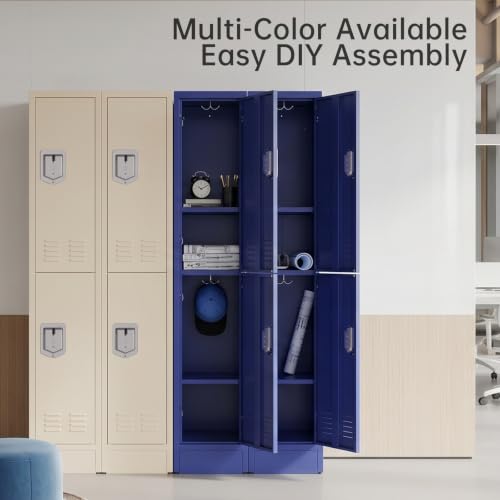 Image of BUTISOW 2 Door Metal Storage Locker for Gym Office, Heavy Duty Steel School | Locker with Lift Up Handle & Recessed Hasp, Slim 2-Tier Lockers for Home Garage, 72 inchH x 12.4 inchW x 15.75 inchD, Blue