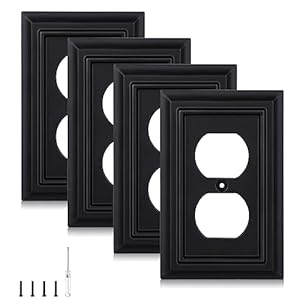 Classic Black & White Wall Plates, Duplex Outlet Covers,Toggle Light Switch Plates, Decorator Light Switch Cover, 1-4 Gang Bamboo Fiber Material Wall Plate (1 Gang Duplex 4 Pack Matte Black)