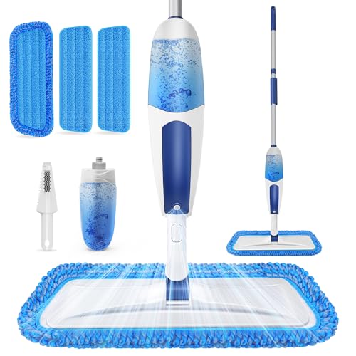 Microfiber Mops for Cleaning Floors - Spray Floor Mop for Laminate Floors with 3 Washable Pads 1 Refillable Bottle - Wet Dry Dust Mop for Hardwood Tile Vinyl Wall Bathroom Kitchen