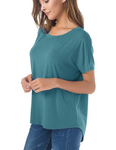 Image of Herou Women Loose Fit T-Shirts Soft Short Sleeve Crew Neck Casual Tee Tops | Lightweight,Basic,Workout,Comfortable,High Low Hem,Oversized
