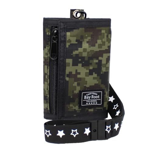 [BayRoot] 財布 子供 男の子 キッズ 小学生 中学生 紐付き デジタル 迷彩 小銭入れ 軽量 薄型 三つ折り 首掛け ストラップ 緑（ グリーン ）のサムネイル