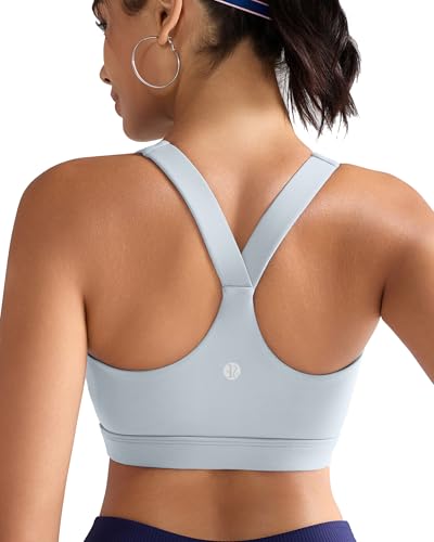 RUNNING GIRL Sports Bras for Women, Molded Cup High Impact Grey Sports Bra Workout Bras for Women High Support Racerback(WX3046 Ice Grey S)