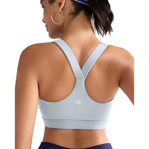 RUNNING GIRL Sports Bras for Women, Molded Cup High Impact Sports Bra Workout Bras for Women High Support Racerback A-ice Grey Medium