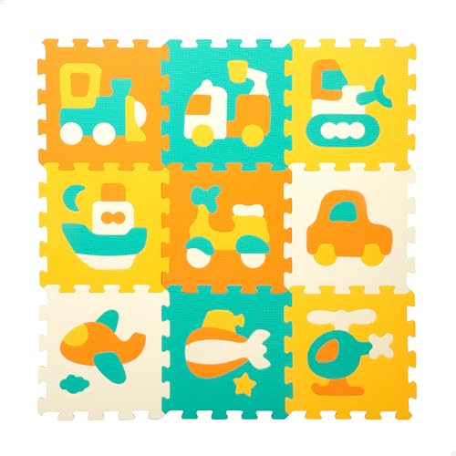 COLORBABY C'Baby Alfombra Puzzle bebé, 8 pzs, Vehiculos, 114x58 cm, Tapete Acolchado bebés, Manta de Juegos Acolchada, Rompecabezas de Goma eva, Alfombrilla Juego niños +24 Meses (39128)