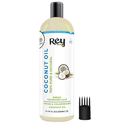Rey Naturals Cold Pressed Coconut oil for hair and skin - 100% Pure & Natural Hair Oil 200 ml