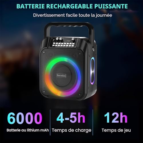 Machine Karaoké Bluetooth portable, haut-parleur avec double micro sans fil et basses - 4