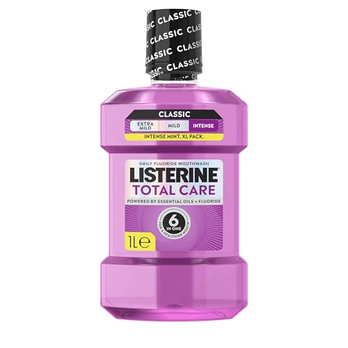 Listerine Total Care Intense Taste Classic Antibacterial Mouthwash (1000ml) Fresh Mint Blast Flavour With 6-in-1 Benefits Helps Reduce Plaque and Freshens Breath