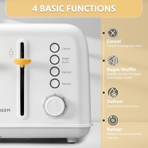 Image of BUYDEEM DT640 4-Slice Toaster, Extra Wide Slots, Stainless Steel with High Lift Lever, Bagel and Muffin Function, Removal Crumb Tray, 7-Shade Settings, Arctic White