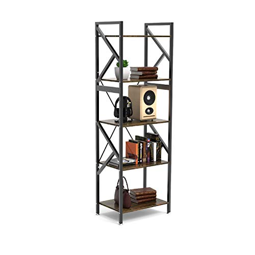 DEWEL 5 Shelf Bookshelf 70 inch Industrial Bookshelf Display Open Bookcase 5-Tier Storage Organizer Rack Standing Unit Shelf for Living Room Kitchen Bathroom