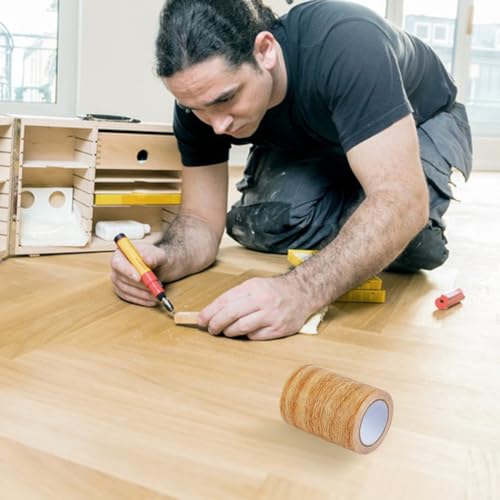 Image of 5 Yards Wood Grain Repair Tapes Wood Colored Stickers Self Adhesive Wood Grain Repair Patch Durable Multi-Use Adhesive Patch Gold Upholstery Wood Duct Tape for Doors Floor Furniture