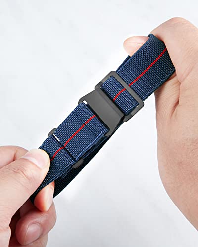 Image of BINLUN Elastic Nylon Watch Band 18mm 20mm 22mm Marine Nationale Fabric Military Parachute Replacement Watch Strap Men Women Silver & Black Buckle - Upgraded Hook-and-Loop Buckle