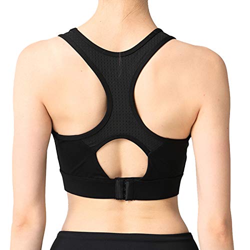 Litthing Women Sport Bra High Impact Racerback Bralette High Support Strappy Bras Comfort Workout Yoga Bra for Runningu0085 (Black, XXL)