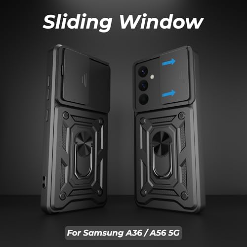 Image of A rtistque Armor Bumper Back Case Cover for Samsung Galaxy A36 | Stylish Ring Holder & Inbuilt Stand | Sliding Camera Cover | Shockproof TPU Protective Design | Samsung A36 Back Cover - Black