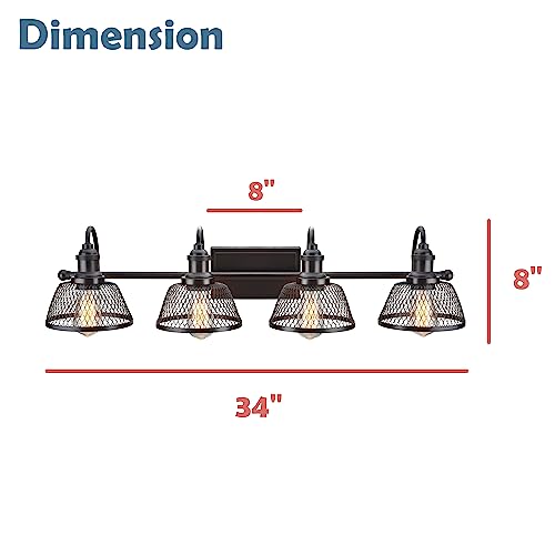 Image of Aspen Creative 62096, Four-Light Metal Bathroom Vanity Wall Light Fixture, 34 inch Wide, Transitional Design in Bronze with Metal Mesh Shade