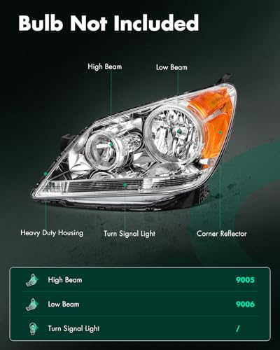 Image of SCITOO Headlights for 2005 2006 2007 for Honda Odyssey Chrome Housing Amber Reflector Pair Headlight Assembly 33151-SHJ-A0 | Fit 2005-2007 for Honda Odyssey Headlights | Driver & Passenger Side | Chrome Housing Amber Reflector| OE#33151-SHJ-A0